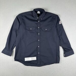 Bulwark FR Button Down Shirt Men's Larg Reg Blue Fire Resistant Workwear Arc